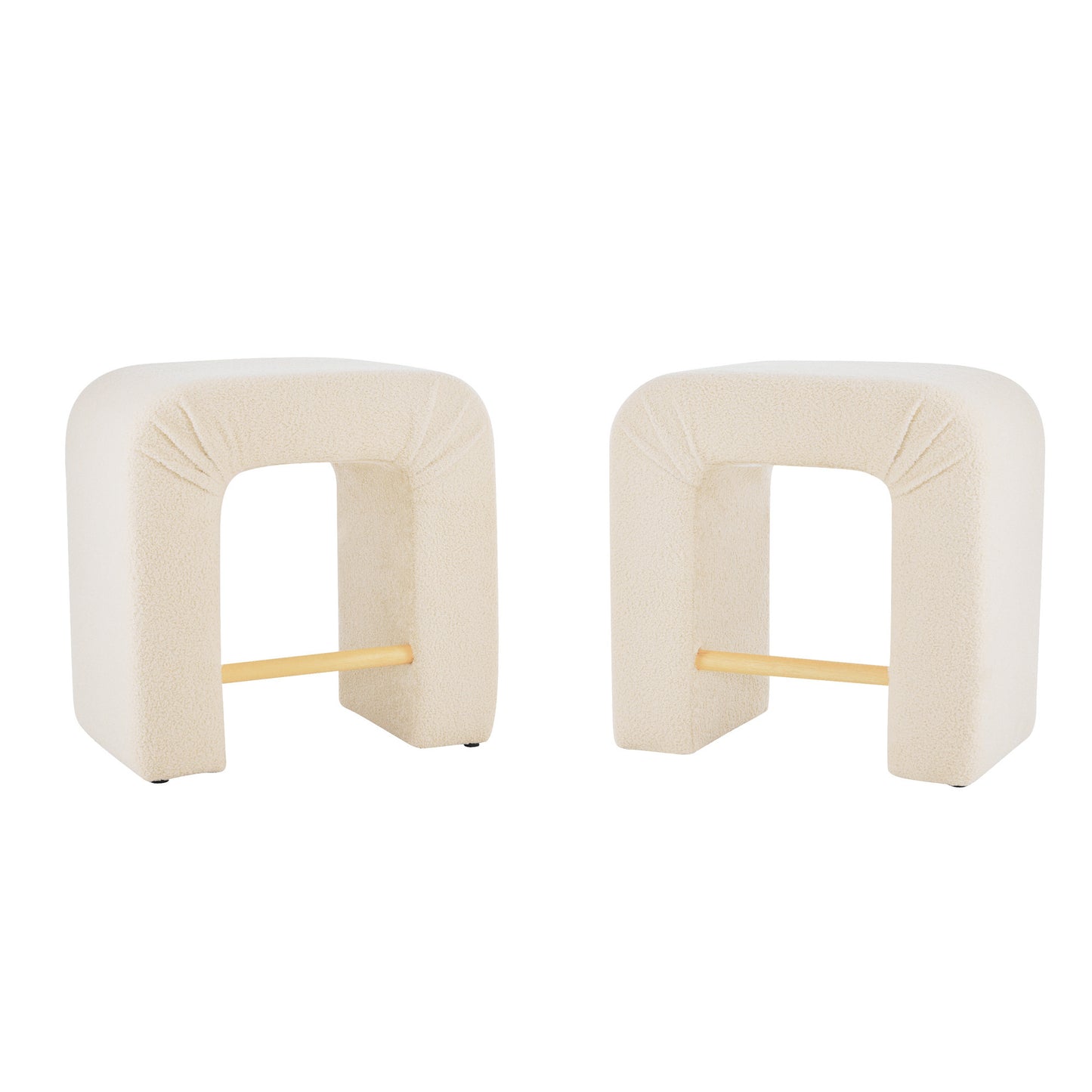 Abriana - Set of 2 - 24" Cream Modern Bouclé Bar Stools with Inverted U-Shaped Design, Wooden Frame, and Plush Upholstery