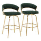 Luxaris - Set of 2 - 23" Green Velvet Upholstered Glam Counter Stools with Gold Metal Frame, Fixed-Height