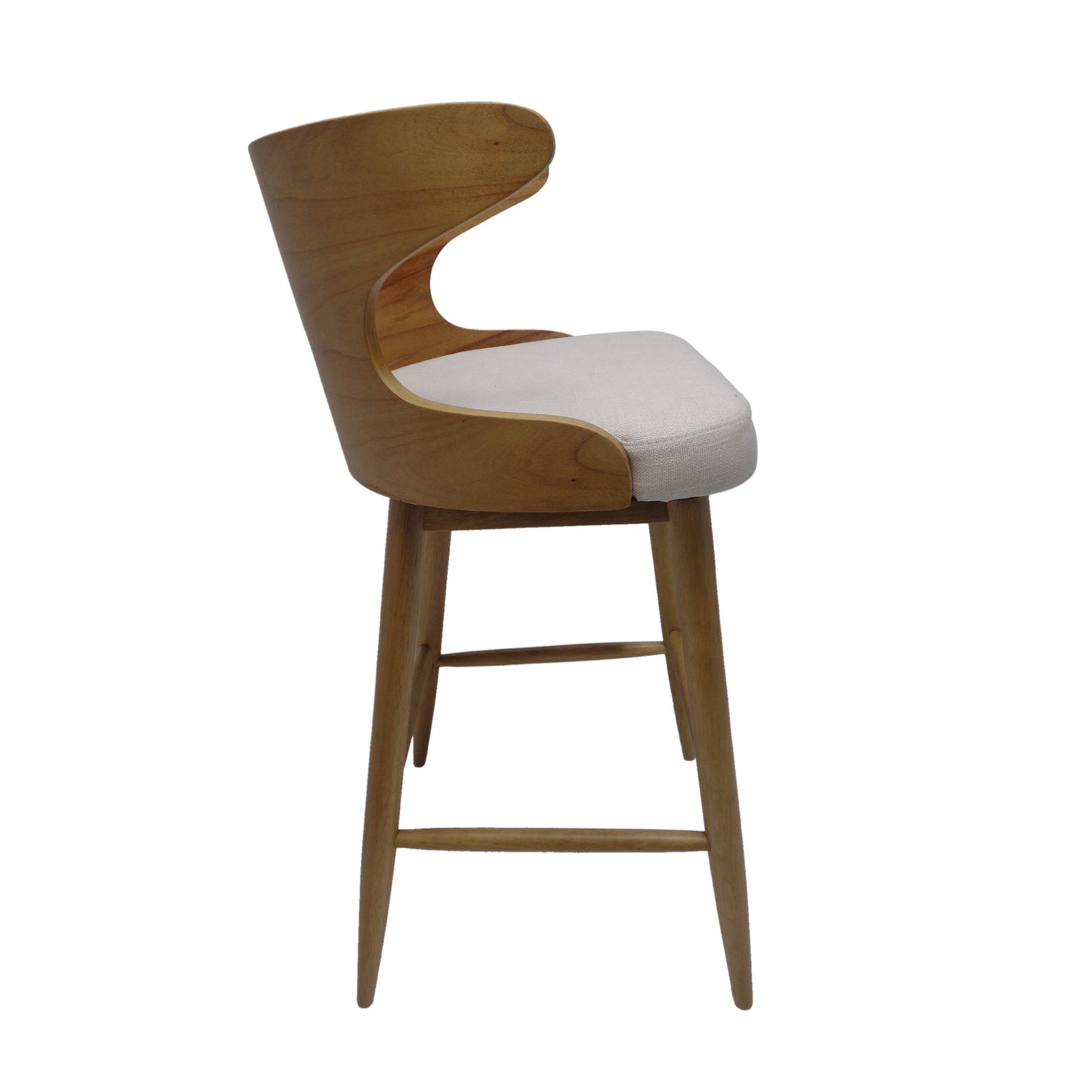 Coastal Breeze - Set of 2 - 31" Light Beige Upholstered Mid-Century Bar Chairs with Rubberwood Frame (23"W x 21"D)