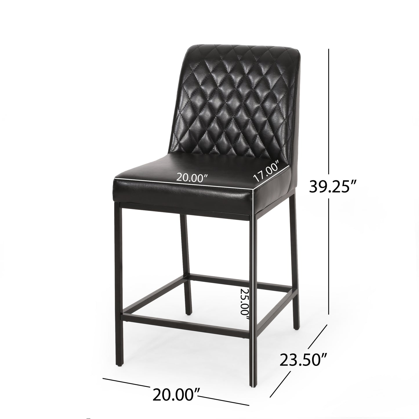 Hezekiah - Set of 2 - 24” Black Velvet Counter Stools with Diamond Tufted Backrest and Iron Frame