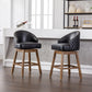 Virissa - Set of 2 - 37" Black PU Counter Height Bar Stools with 360° Swivel, Footrest, and Solid Wood Legs