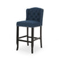 Vera - Set of 2 - 24" Navy Blue & Dark Brown Fabric Tufted Wingback Counter Stools with Nailhead Accents