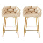 Kobe - Set of 2 - 26" Natural Swivel Counter Stools with Tufted Back, Seat, and Polished Silver Footrest