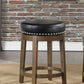 Woventra - Set of 2 - 26" Black Faux Leather Swivel Counter Stools with Nailhead Trim, Solid Wood Frame, and Brown Finish