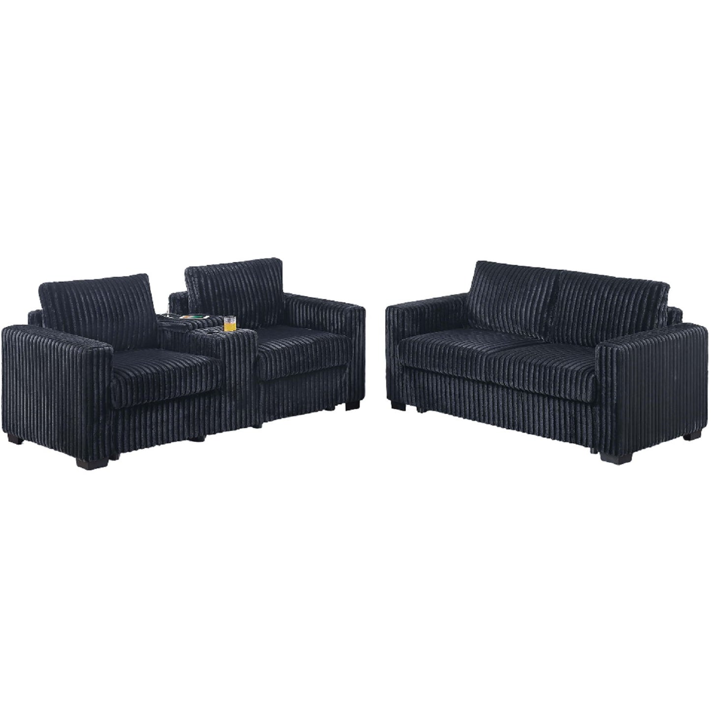 Modern Style 2 Piece Sofa Set With Cup Holders & Charging Port