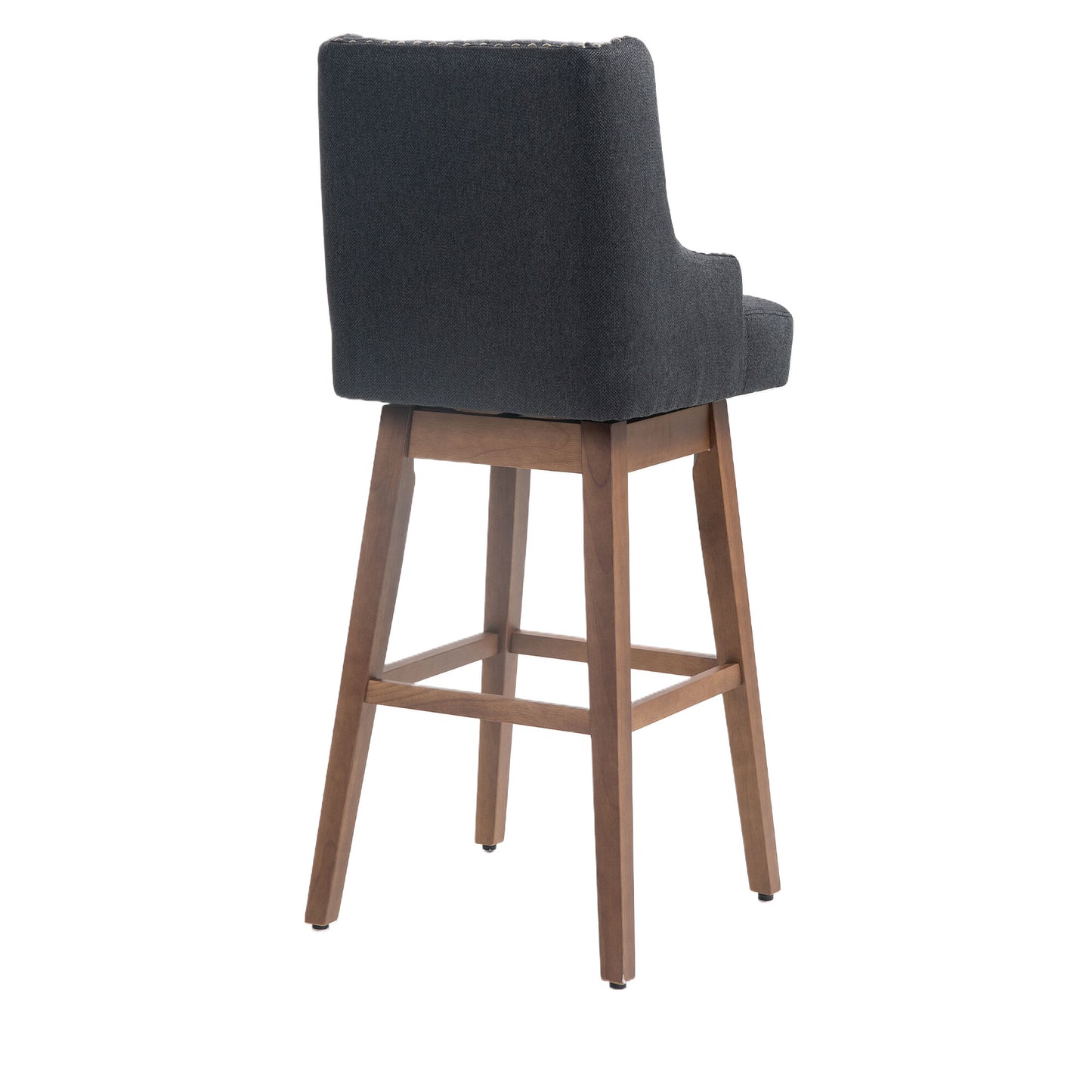 Marthlian - Set of 2 - 25" Navy Linen Counter Height Bar Stools with 360° Swivel, Footrest, Solid Wood Legs, and Retro Style for Kitchen or Dining Room