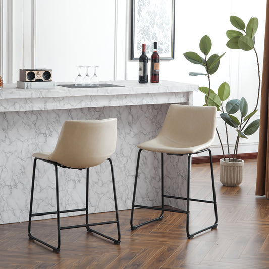 Hextora - Set of 2 - 25" White Faux Leather Swivel Bar Stools with Back – Adjustable Counter Height Stool with Ergonomic Design for Kitchen Island