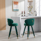 Lurian - Set of 2 - 28" Emerald Velvet Swivel Counter Height Bar Stools, Solid Wood Legs, Ergonomic Backrest, Retro Design