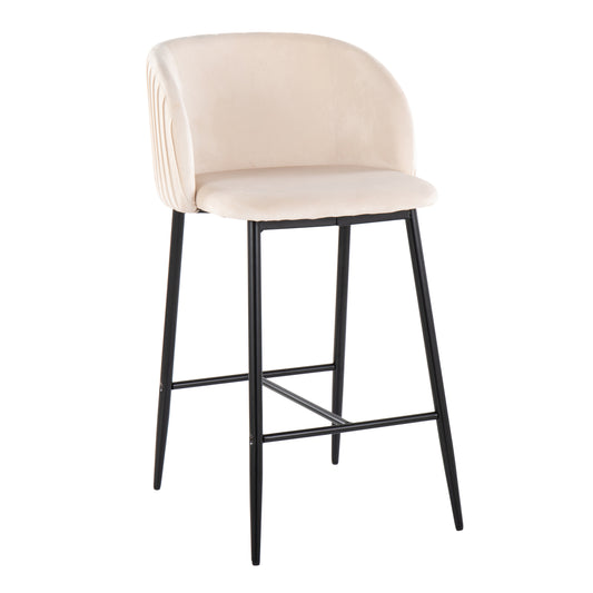 Lisbeth - Set of 2 - 21" Contemporary Fixed-Height Counter Stools with Black Metal Frame & White Velvet Modern Bucket Seat with Footrest