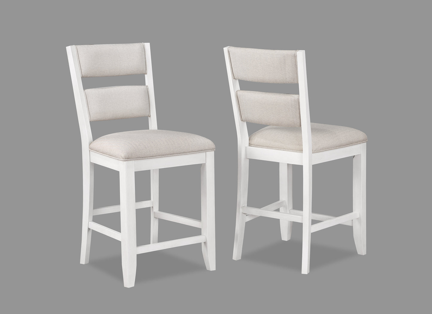 Suzanna - Set of 2 - 24" White Counter Stools with Ladder Back and Cream Cushioned Seats