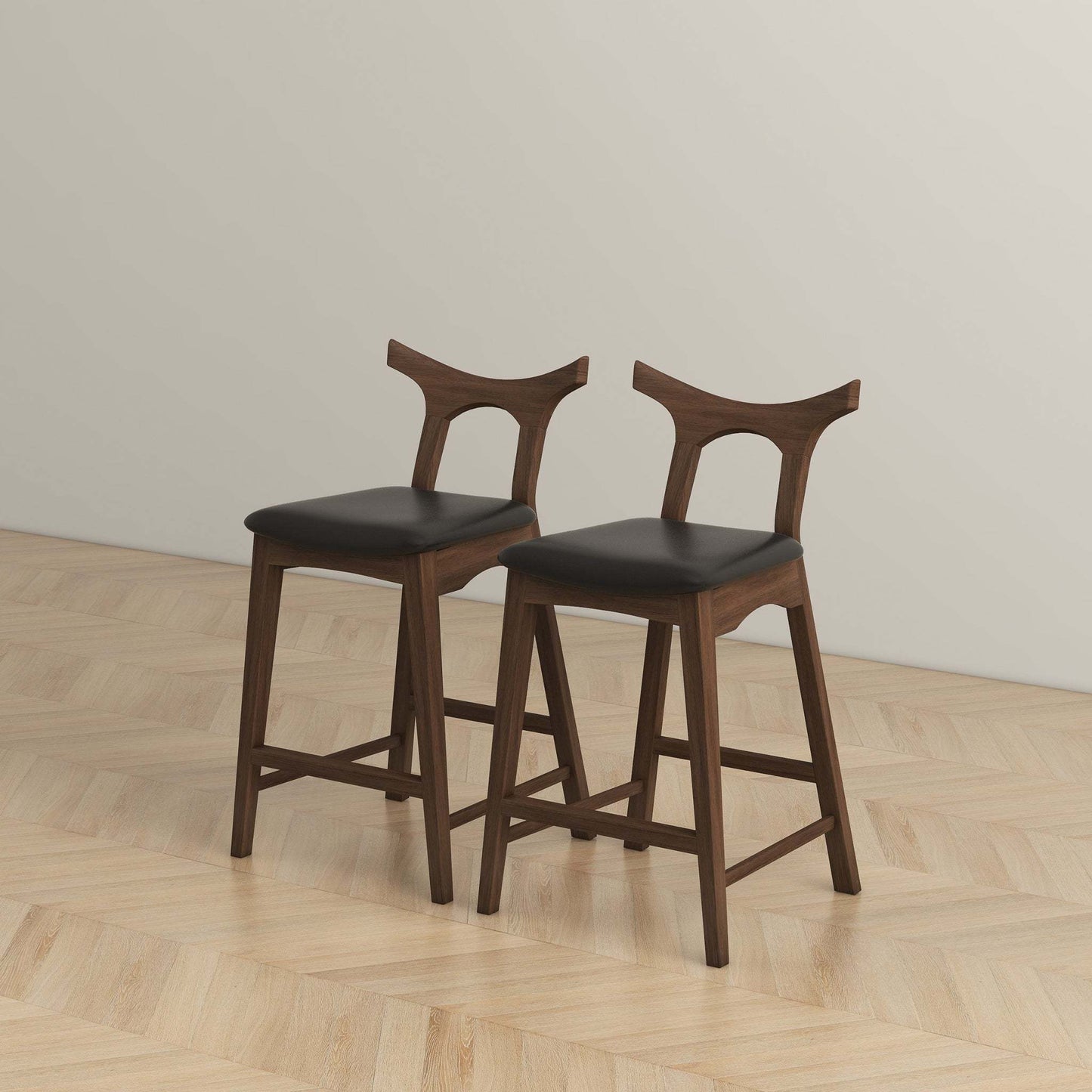 Hester - Set of 2 - 28" Black Solid Wood Upholstered Square Bar Chairs