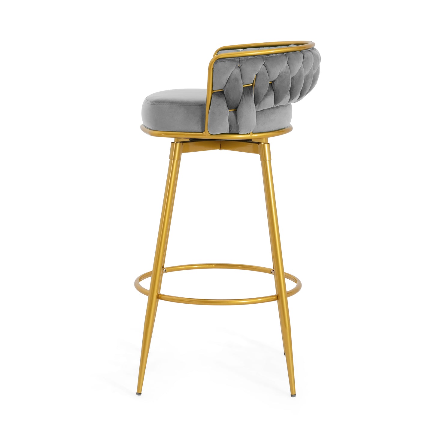 Noble - Set of 2 - 24" - 26" Grey Swivel Counter Stools with Hand-Woven Backrest and Gold Metal Legs