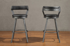 Caspian - Set of 2 - 28" Black Faux Leather Swivel Bar Stools with High Back