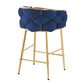 Narelle - Set of 2 - 28" Dark Blue Velvet Modern Counter Stools with Gold Metal Frame, Comfortable Backrest & Footrest