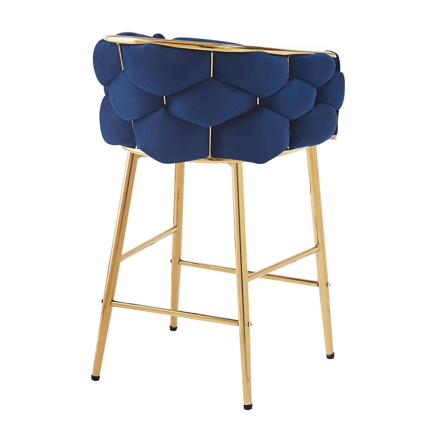 Narelle - Set of 2 - 28" Dark Blue Velvet Modern Counter Stools with Gold Metal Frame, Comfortable Backrest & Footrest