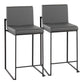 Merton - Set of 2 - 35.5" High Back Grey Faux Leather Counter Stools in 19.5" Black Steel Frame