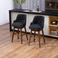 Vianna- Set of 2 - 30" Black Linen Counter Height Bar Stools with Button-Tufted Design, 360° Swivel, and Solid Wood Legs