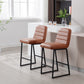 Hartfield - Set of 2 - 27" Brown PU Leather Bar Stools with Footrest - Modern Kitchen & Breakfast Bar Stools, Comfortable Low Back Design