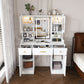 Large Vanity Table Set With Mirror, 6 Drawers & Shelves, Power Socket, Hair Dryer Holder, Cabinet Light, Dressing Desk - White