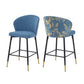 Loressa - Set of 2 - 28" Blue Jacquard Counter Height Bar Stools, Modern Wingback Design, Metal Frame with Black & Gold Footrests