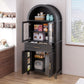 Arched Kitchen Pantry Cabinet With With Adjustable Shelves And Barn Door - Black