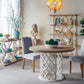Round Wooden Dining Table With Ornate Cut Out Base - Brown / Antique White