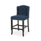 Vandalisa - Set of 2 - 27" Navy Blue & Dark Brown Fabric Tufted Wingback Counter Stools