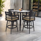 5 Pieces Outdoor Patio Bar Set, Rounded Square Sintered Stone Table & 4 Swivel Bar Chairs