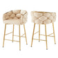 Kobe - Set of 2 - 26" Natural Swivel Counter Stools with Tufted Back, Seat, and Polished Silver Footrest