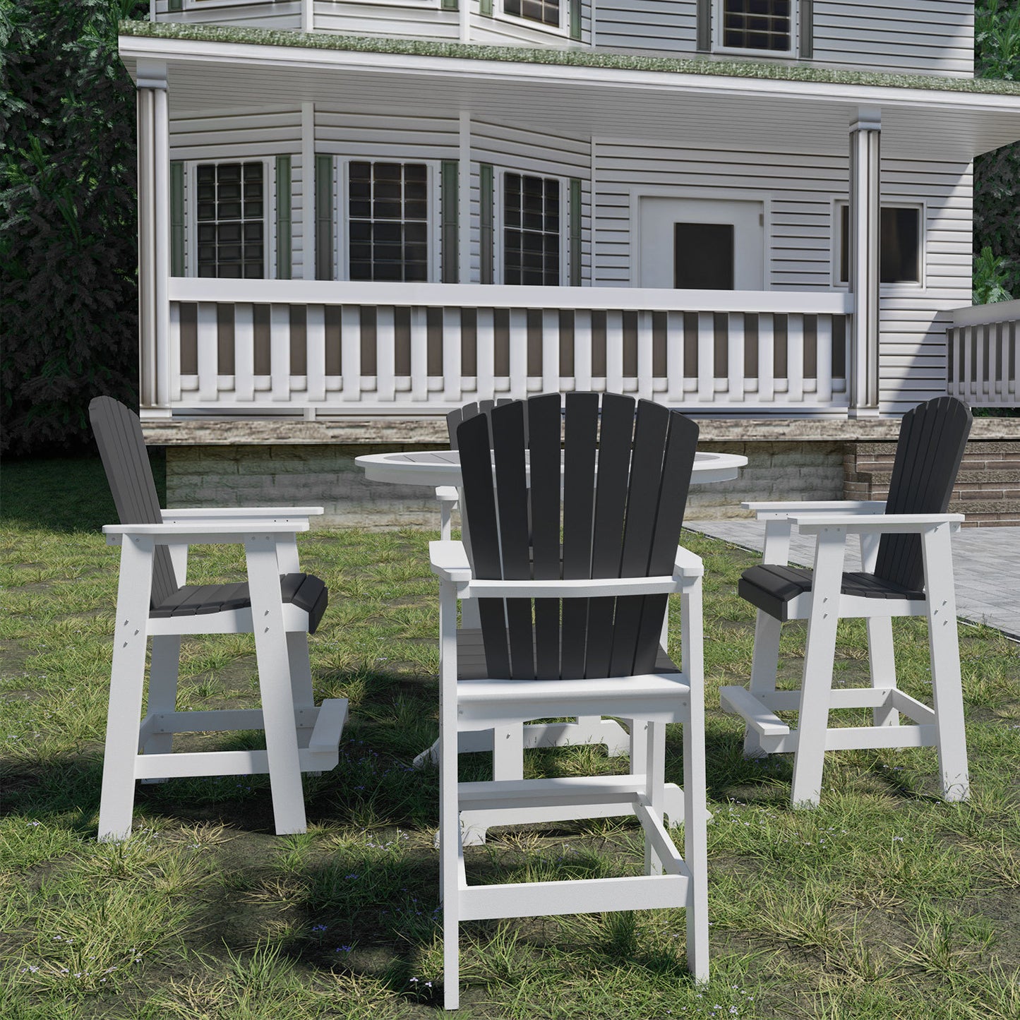 Dunbridge - Set of 5 - 29" Square HDPE High Top Bar Table & Chair Set in White & Gray, Outdoor Dining