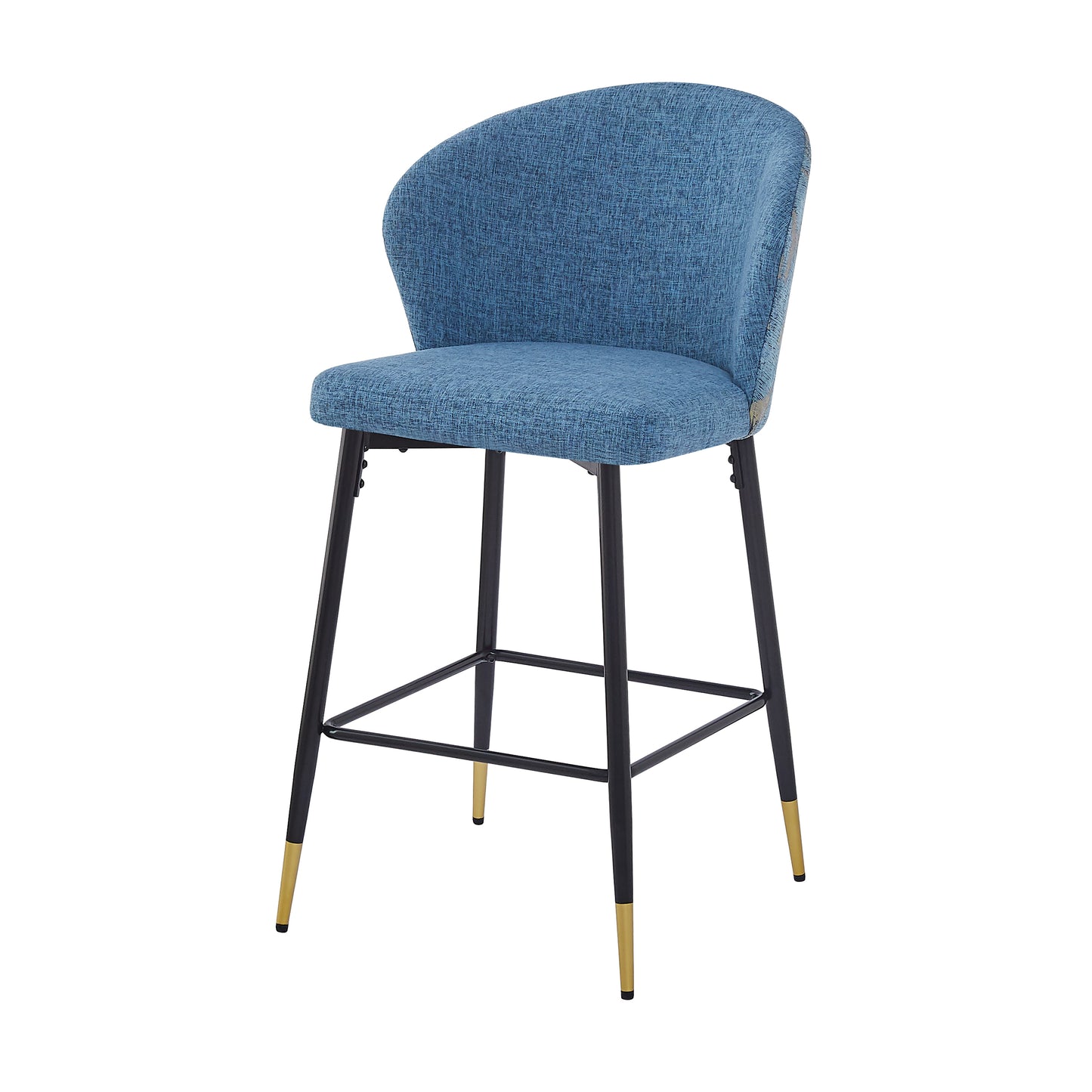 Loressa - Set of 2 - 28" Blue Jacquard Counter Height Bar Stools, Modern Wingback Design, Metal Frame with Black & Gold Footrests