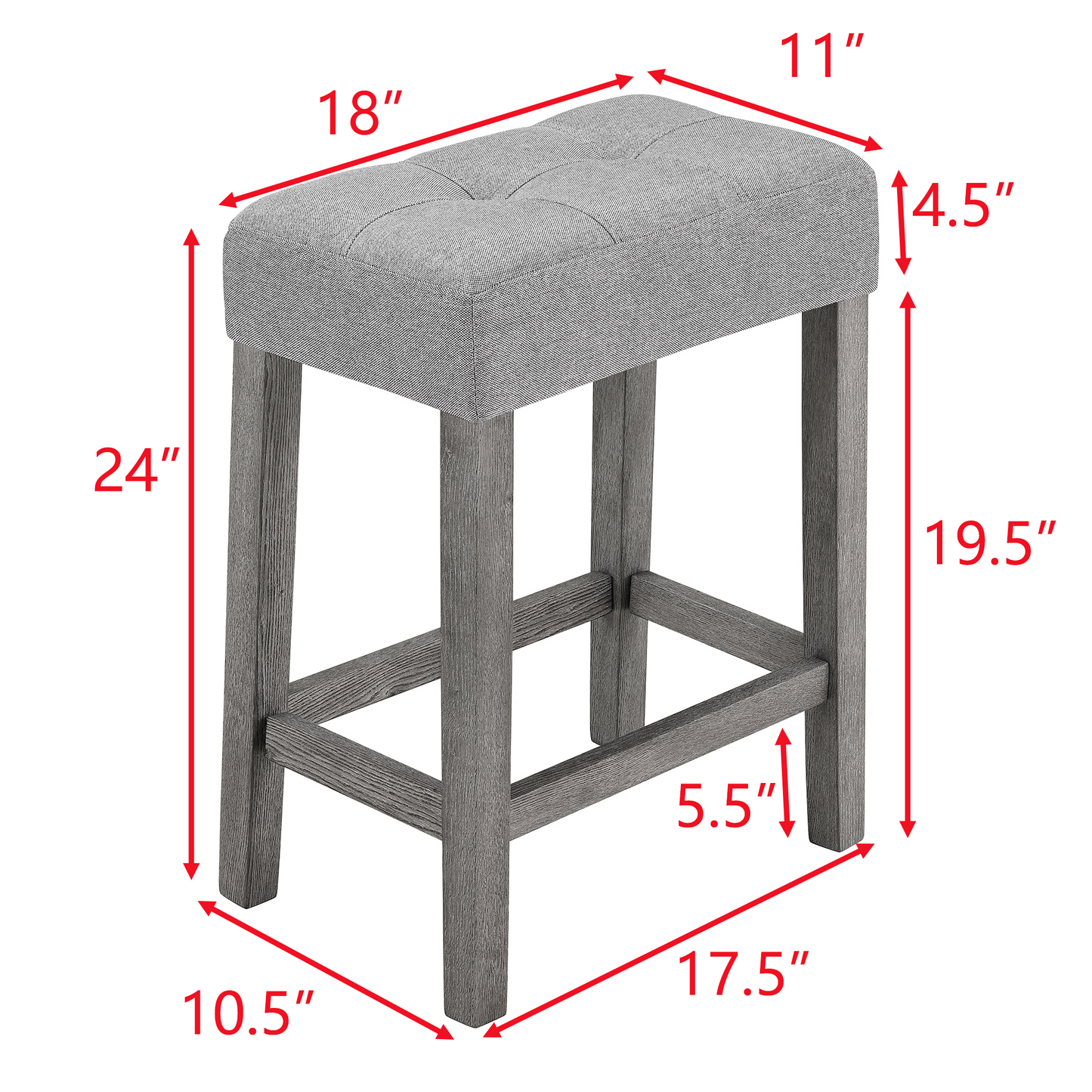 Edmonia - Set of 4 - 24.25" Industrial Bar Table Set - Gray Solid Wood Dining Table with Power Outlet and Ergonomic Bar Stools