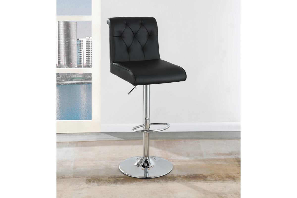 Luent – Set of 2 – 24" Adjustable Black Bar Stools with Tufted Back, Gas Lift, Chrome Base, and Faux Leather Upholstery