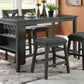 Hadrian - Set of 2 - 24" Gray Wash Counter Height Dining Set with Storage Shelves, High Chairs & Stools - Solid Acacia Wood