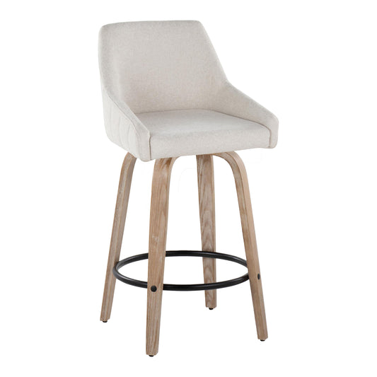 Hespera - Set of 2 - 26" Cream Upholstered Counter Stools with Whitewashed Wood Legs & Black Footrest