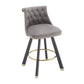 Evra - Set of 2 - Dark Gray Velvet Bar Stools with 360° Swivel, Rivet Detailing, and 26" Seat Height