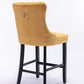 Golden Velvet - Set of 2 - 23.6" Upholstered Bar Stools with Button Tufted Design, Chrome Nailhead Trim & Wooden Legs