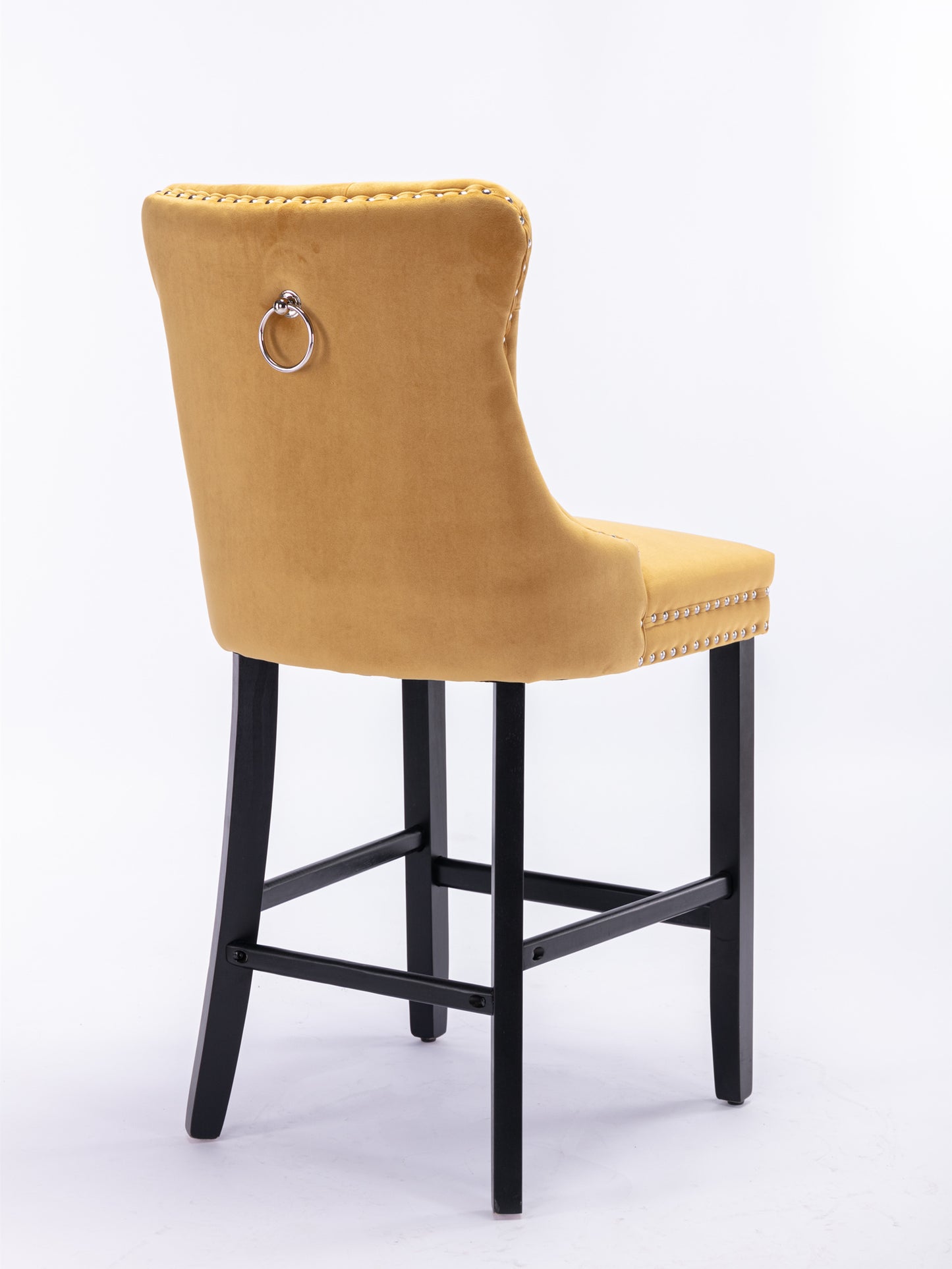 Golden Velvet - Set of 2 - 23.6" Upholstered Bar Stools with Button Tufted Design, Chrome Nailhead Trim & Wooden Legs