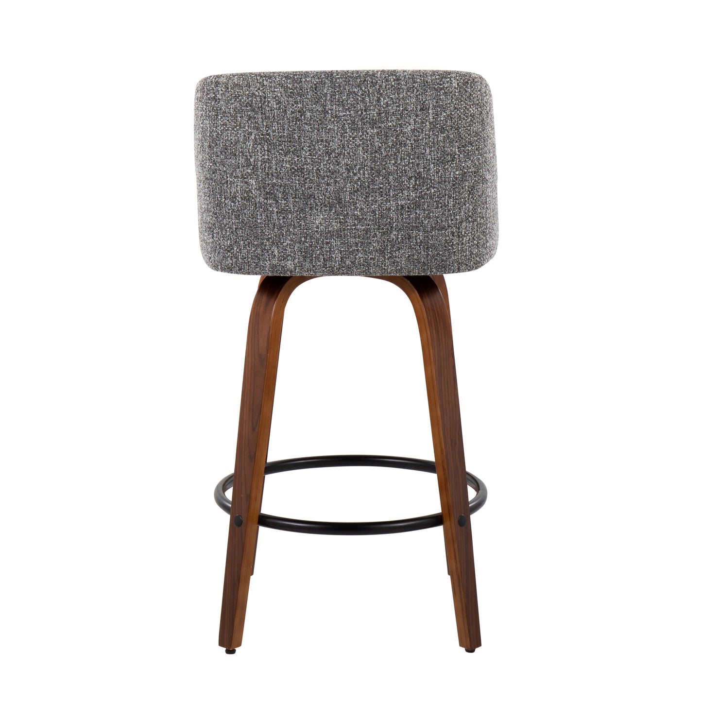 Telrinas - Set of 2 - 20" Mid-Century Modern Fixed-Height Counter Stools with Walnut Wood Frame, Grey Fabric, and Round Black Footrest