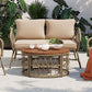 Bohemia-Inspired 4 Person Outdoor Seating Group With Removable Cushions, Conversation Patio Set With Wood Tabletop - Beige