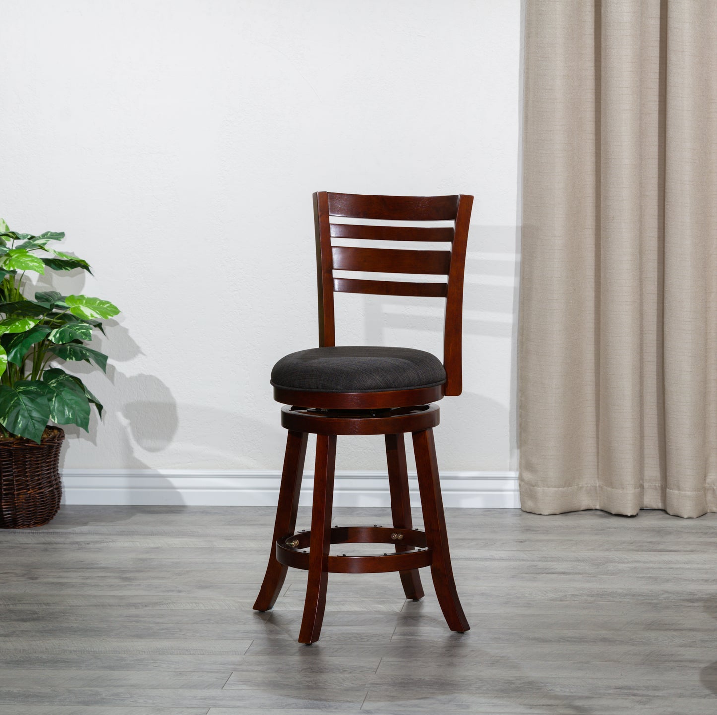 Savoy - Set of 2 - 24" Counter Height Swivel Stools in Cherry Finish with Charcoal Upholstered Seat