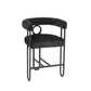 Lynsandra - Set of 2 - 24" Black Chenille Upholstered Bar Stools with Curved Backrest and Black Metal Legs