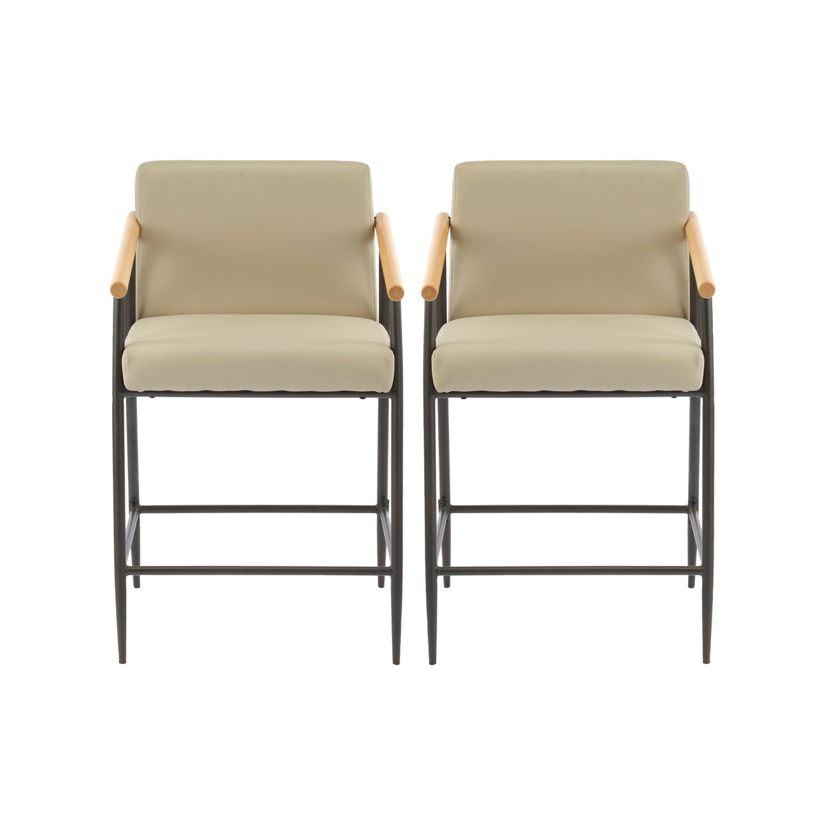 Counter Stool Set With Espresso Metal Frame - Khaki