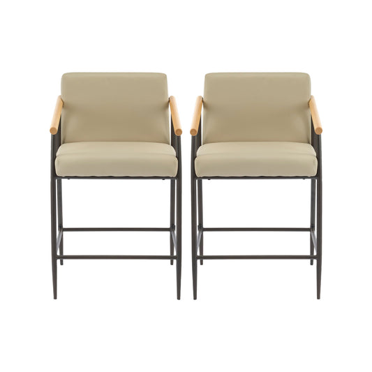 Counter Stool Set With Espresso Metal Frame - Khaki