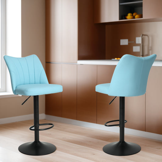 Halvora - Set of 2 - 24" Blue Height Adjustable Swivel Bar Stools with Faux Leather & High Back for Kitchen Island