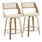 Verona - Set of 2 - 24" Cream Faux Leather & Zebra Wood Swivel Counter Stools with Chrome Footrest - Mid-Century Modern Design