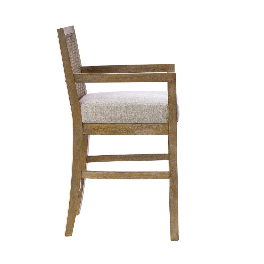 Diedra - Set of 2 - 26" Cream Counter Stools with Reclaimed Natural Cane Back and Upholstered Seat