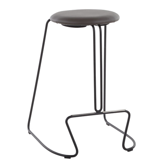 Lyrical - Set of 2 - 25" Contemporary Counter Stools in Grey Faux Leather & Black Steel with High Back