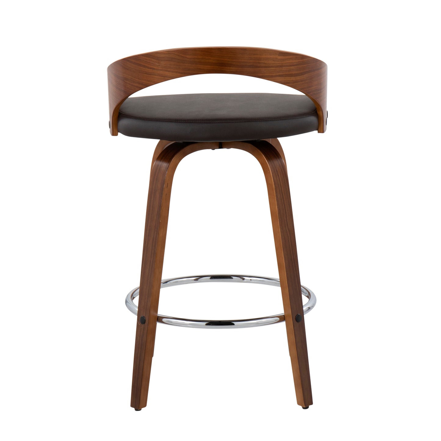 Garland - Set of 2 - 30" Luxe Brown Faux Leather Swivel Counter Stools with Walnut Finish