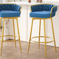 Lyma - Set of 2 - 30" Swivel Counter Height Bar Stools with Hand-Woven Backrest & Gold Metal Legs, Upholstered Velvet Kitchen Chairs in Blue